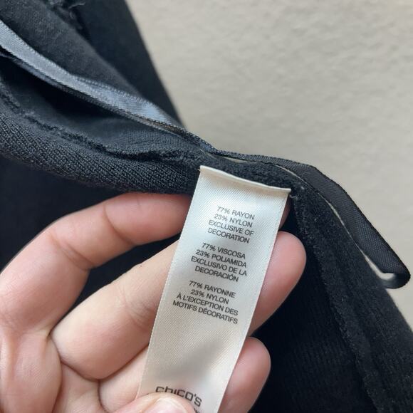 Chicos Size 2 Sweater Vest Black Open Front Knit Fringe Whimsigoth Boho Western - Picture 6 of 7